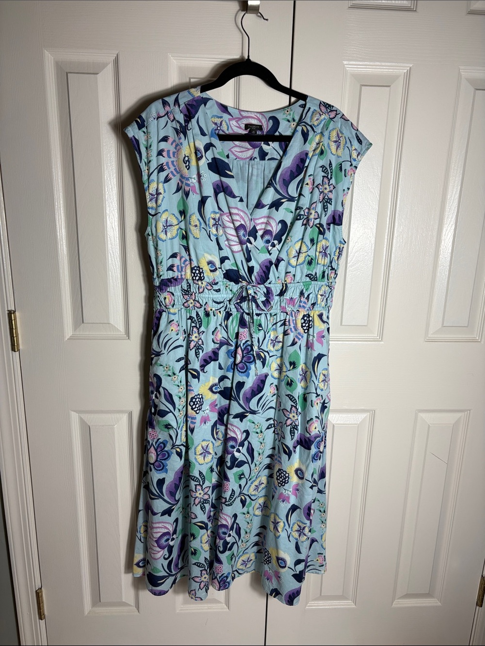 Talbots Light Blue Floral Wrap-Style Midi Cotton Dress